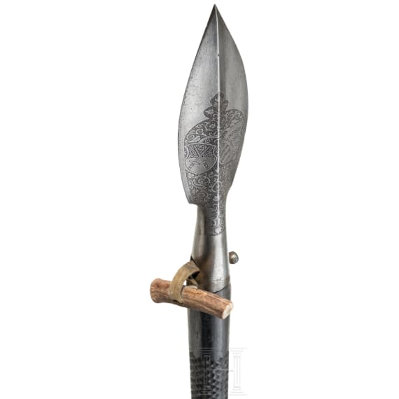 A Saxon boar spear with etched blade, circa 1600