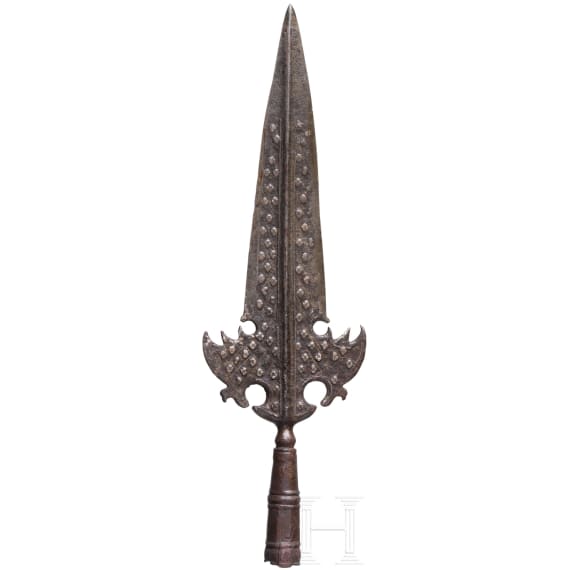 A French silver inlaid partisan head from the reign of Louis XIV, ca. 1700