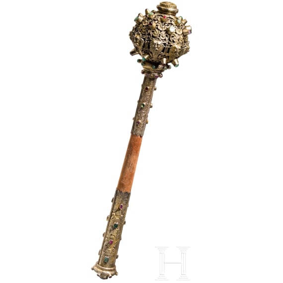 A fine Transylvanian silver-mounted mace, mid 19th century