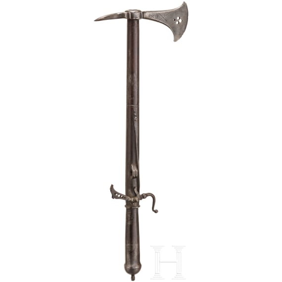 A German matchlock shooting horseman's axe, historicism in 16th century style