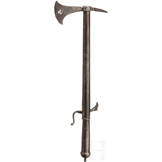 A German matchlock shooting horseman's axe, historicism in 16th century style
