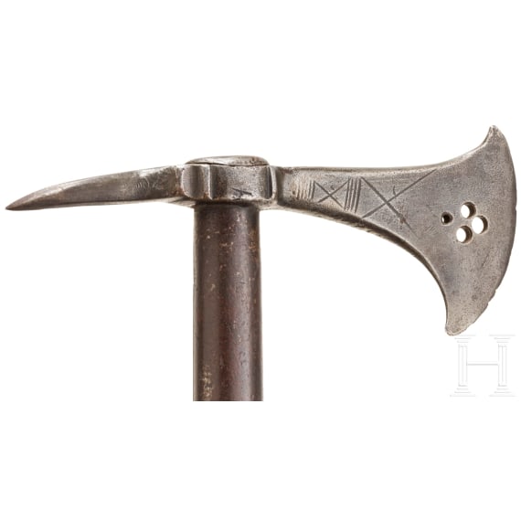 A German matchlock shooting horseman's axe, historicism in 16th century style