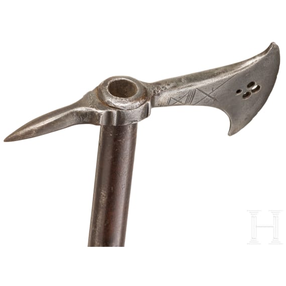 A German matchlock shooting horseman's axe, historicism in 16th century style