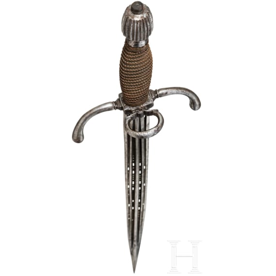 A German left hand dagger with pierced blade, circa 1600