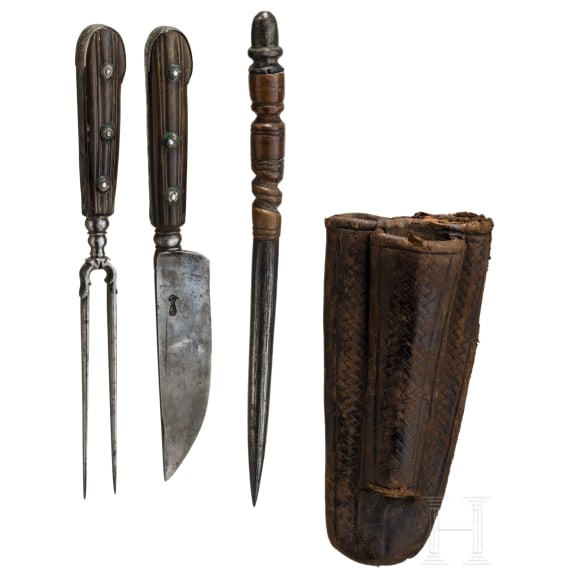 A set of travelling cutlery with ibex-horn grips, Salzburg, circa 1800