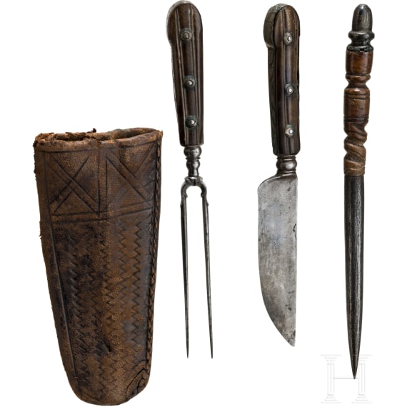 A set of travelling cutlery with ibex-horn grips, Salzburg, circa 1800