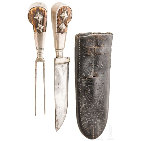 A two-piece Alpine carter's cutlery set, dated 1817