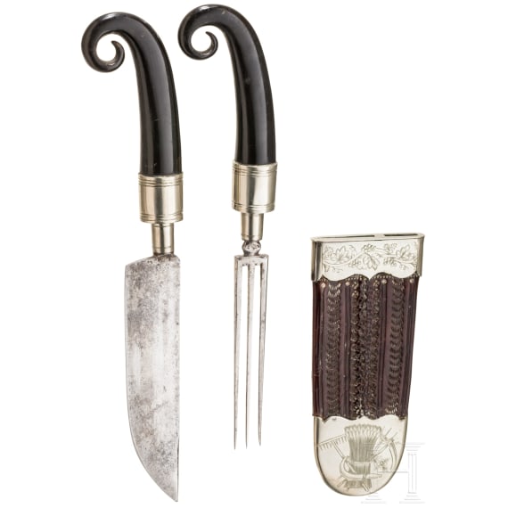 A Styrian carter's cutlery gift set with chamois horn handles, dated 1840