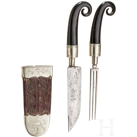 A Styrian carter's cutlery gift set with chamois horn handles, dated 1840