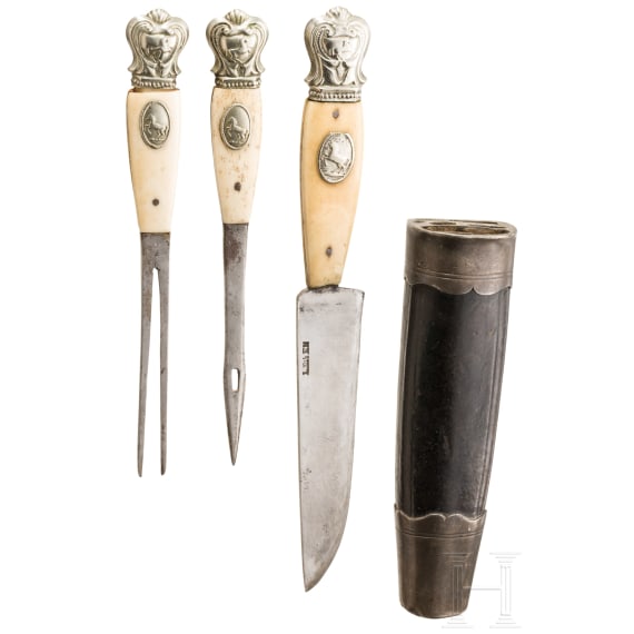 A South German three-piece carter's cutlery set with bone handles, 1st half of the 19th century