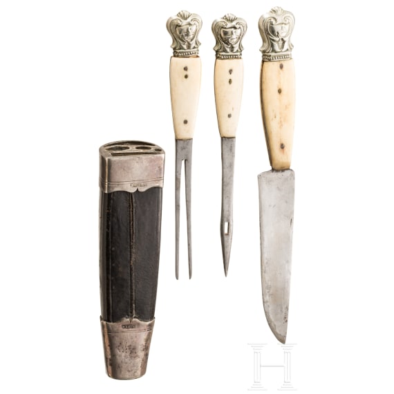 A South German three-piece carter's cutlery set with bone handles, 1st half of the 19th century