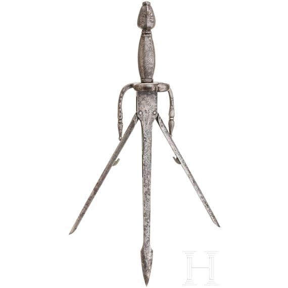 A German left-hand dagger with spring blade, historicism in the style of circa 1600, 19th century
