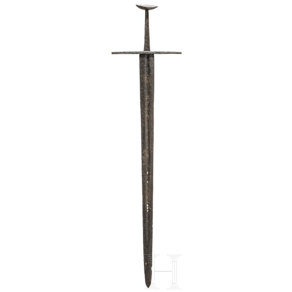 A fine German medieval sword with coat of arms and inscription, circa 1100 - 1150