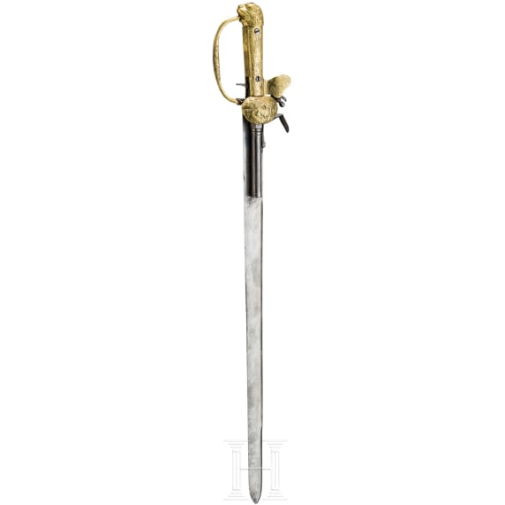 A flintlock hunting hanger with brass hilt, circa 1770