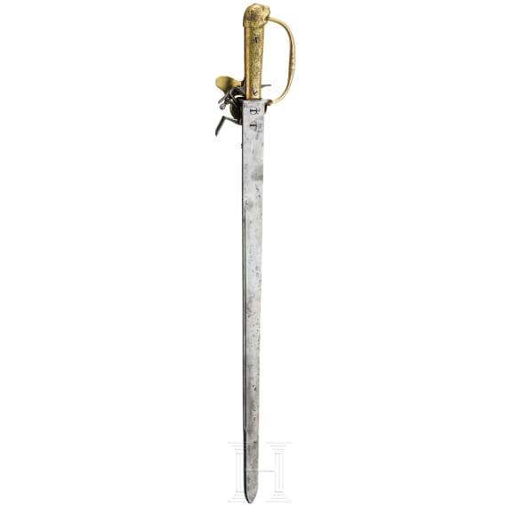 A flintlock hunting hanger with brass hilt, circa 1770
