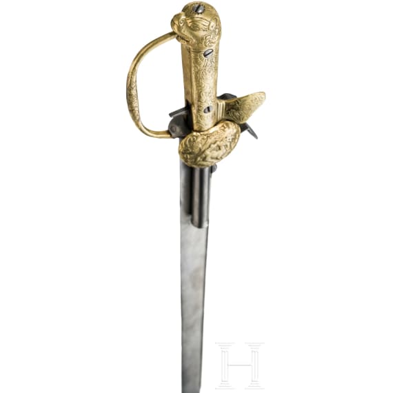 A flintlock hunting hanger with brass hilt, circa 1770