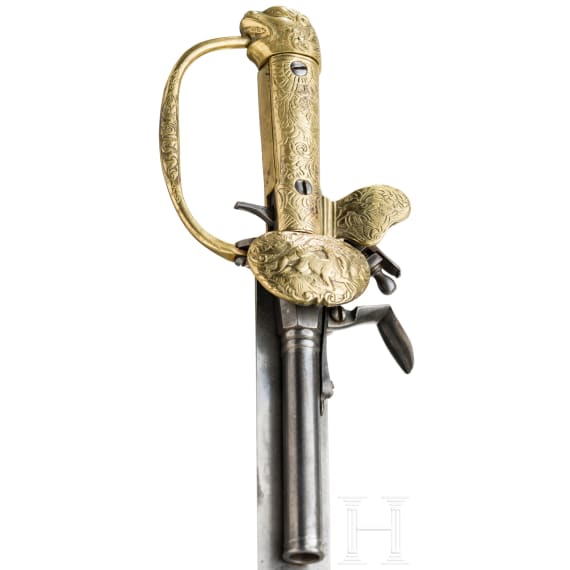 A flintlock hunting hanger with brass hilt, circa 1770