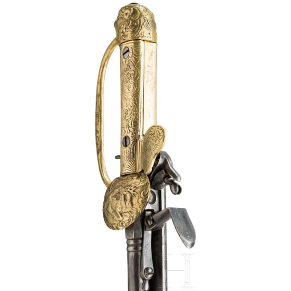 A flintlock hunting hanger with brass hilt, circa 1770