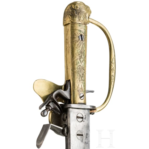 A flintlock hunting hanger with brass hilt, circa 1770