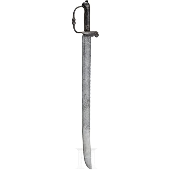 A short English cutlass with silver-damascened hilt, dated 1630