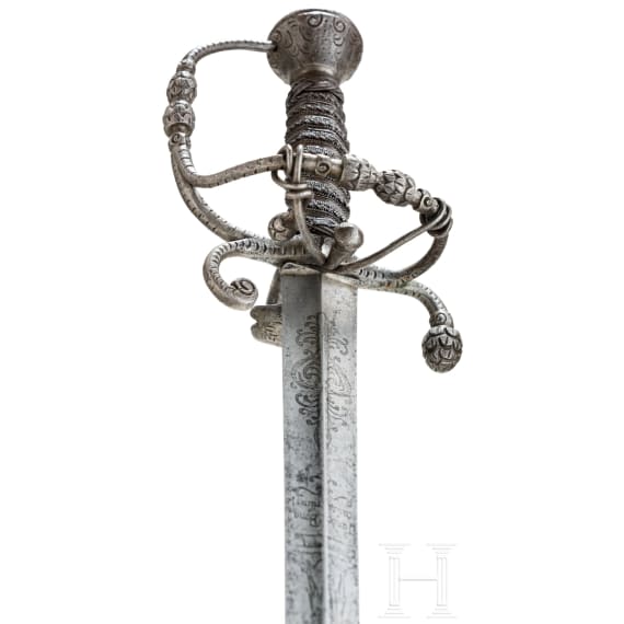 A southern German officer's campaign sword with cut pinecone d&eacute;cor, presumably Augsburg, circa 1660