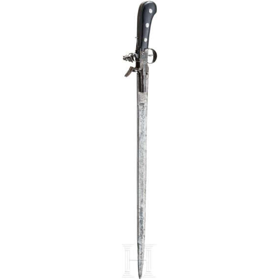 An English double-barrelled flintlock hunting hanger, late 18th century