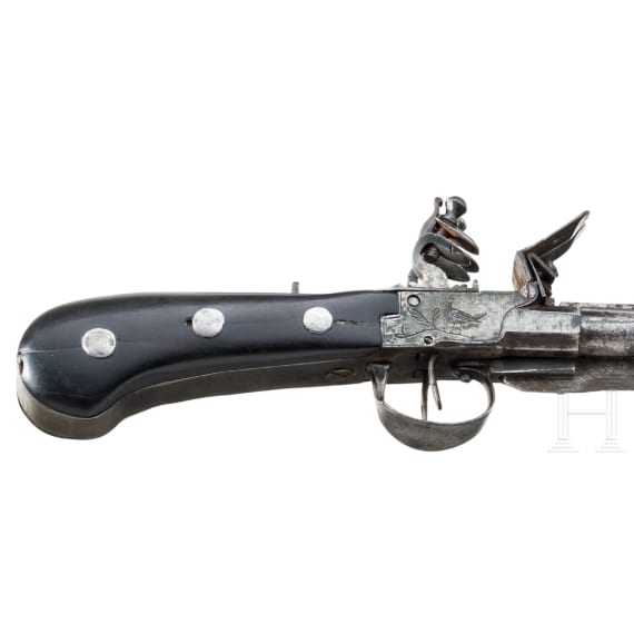 An English double-barrelled flintlock hunting hanger, late 18th century
