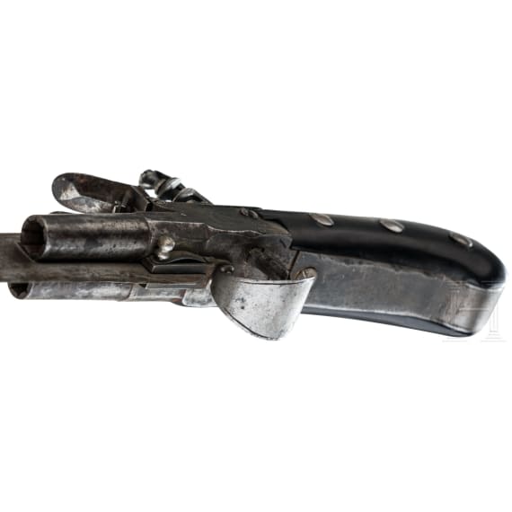 An English double-barrelled flintlock hunting hanger, late 18th century