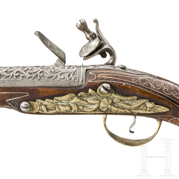 A Balkan Turkish cut and silver-inlaid flintlock pistol, 18th century