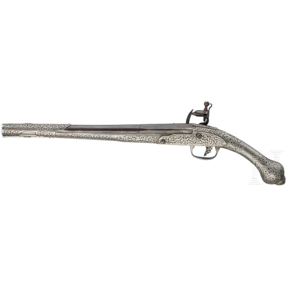 A fine Balkan-Turkish silver-stocked flintlock pistol, circa 1800