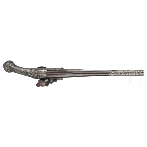 A fine Balkan-Turkish silver-stocked flintlock pistol, circa 1800