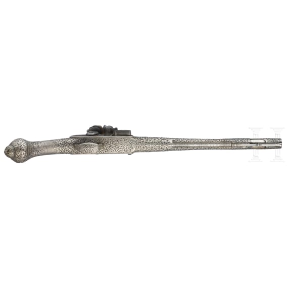 A fine Balkan-Turkish silver-stocked flintlock pistol, circa 1800