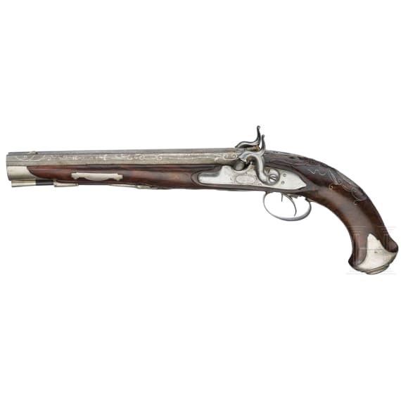 A fine Balkan-Turkish silver-stocked flintlock pistol, circa 1800