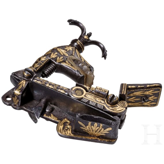 A gold-damascened Ottoman miquelet-lock for a tufek rifle, circa 1800