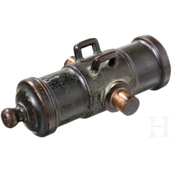 Miniature mortar made of dark brass, Strasbourg, dated 1788