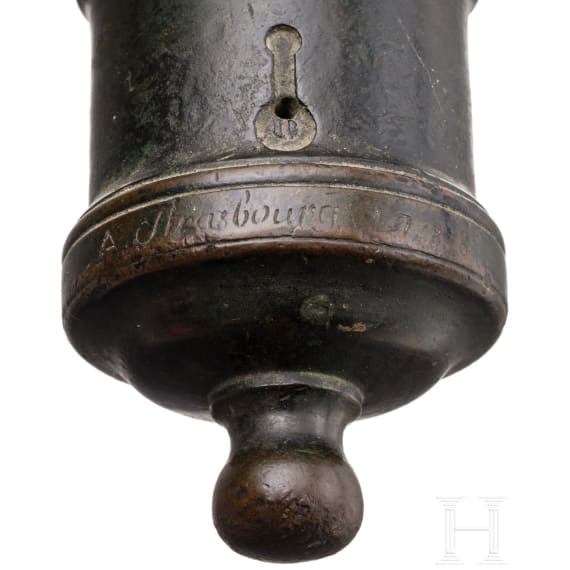Miniature mortar made of dark brass, Strasbourg, dated 1788