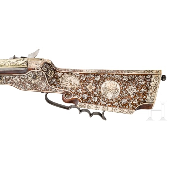 A South German wheelock gun with lavish bone inlays, circa 1640 and later