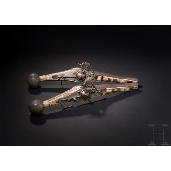A fine pair of wheellock pistols (puffers) with lavish bone inlays, Suhl, circa 1570/80
