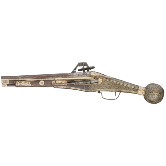 A fine pair of wheellock pistols (puffers) with lavish bone inlays, Suhl, circa 1570/80