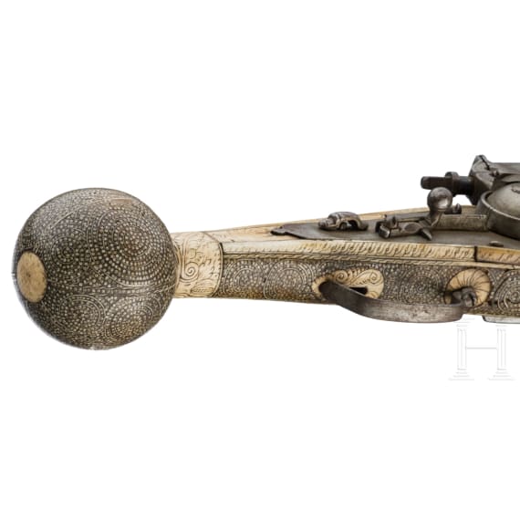 A fine pair of wheellock pistols (puffers) with lavish bone inlays, Suhl, circa 1570/80