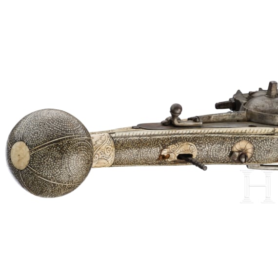 A fine pair of wheellock pistols (puffers) with lavish bone inlays, Suhl, circa 1570/80