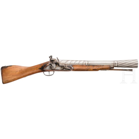 A heavy South German/Austrian flintlock rifle with a 16th century barrel, dated 1769