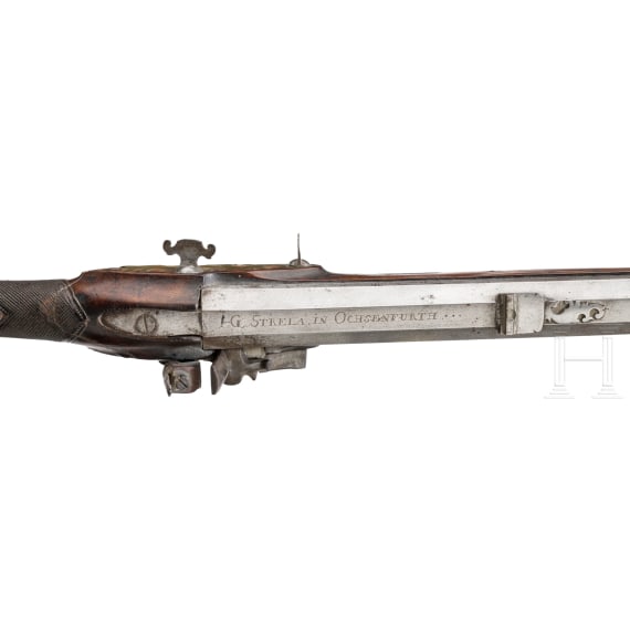 A heavy flintlock target rifle by I. G. Strela in Ochsenfurth, circa 1780