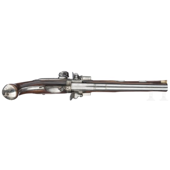 A fine over-and-under turning flintlock pistol by Desellier, Li&egrave;ge, circa 1690/1700