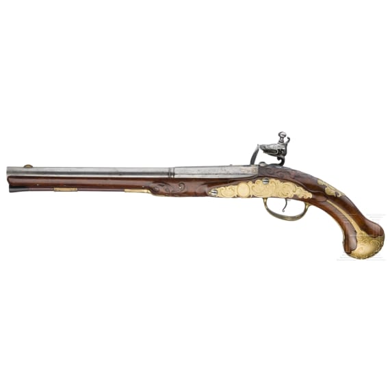 A long flintlock pistol from the armoury of Duke Max Emanuel of Bavaria, circa 1720
