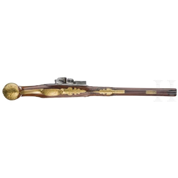 A long flintlock pistol from the armoury of Duke Max Emanuel of Bavaria, circa 1720