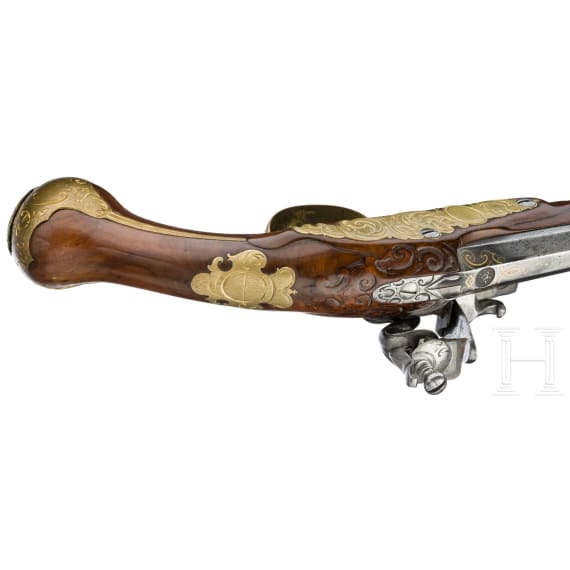 A long flintlock pistol from the armoury of Duke Max Emanuel of Bavaria, circa 1720