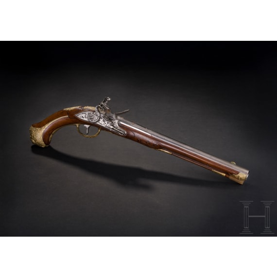 A fine flintlock pistol from the armoury of Elector Carl III. Philipp von der Pfalz by Johann Wagner in Kronach, circa 1730