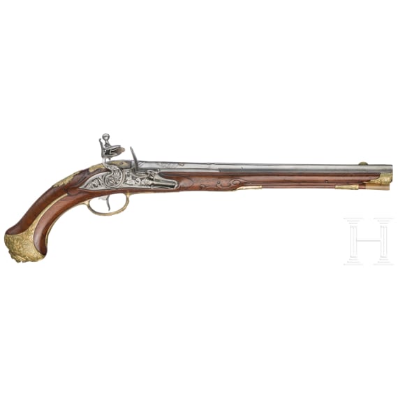 A fine flintlock pistol from the armoury of Elector Carl III. Philipp von der Pfalz by Johann Wagner in Kronach, circa 1730