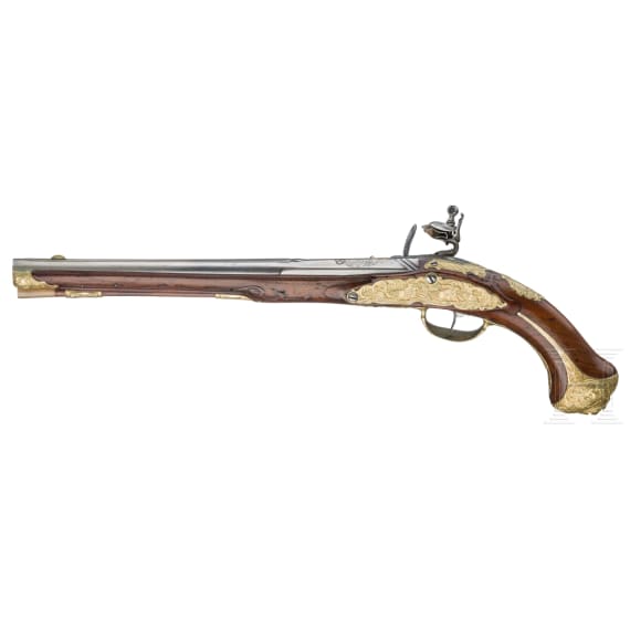 A fine flintlock pistol from the armoury of Elector Carl III. Philipp von der Pfalz by Johann Wagner in Kronach, circa 1730